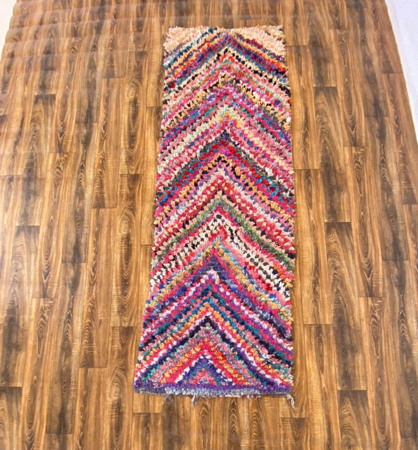 3x8 ft Boucherouite Moroccan vintage Berber runner rug.