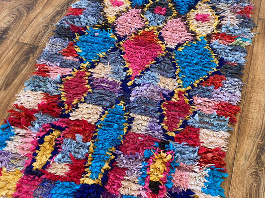 Tapis marocain vintage Boucherouite 3x6 pi.