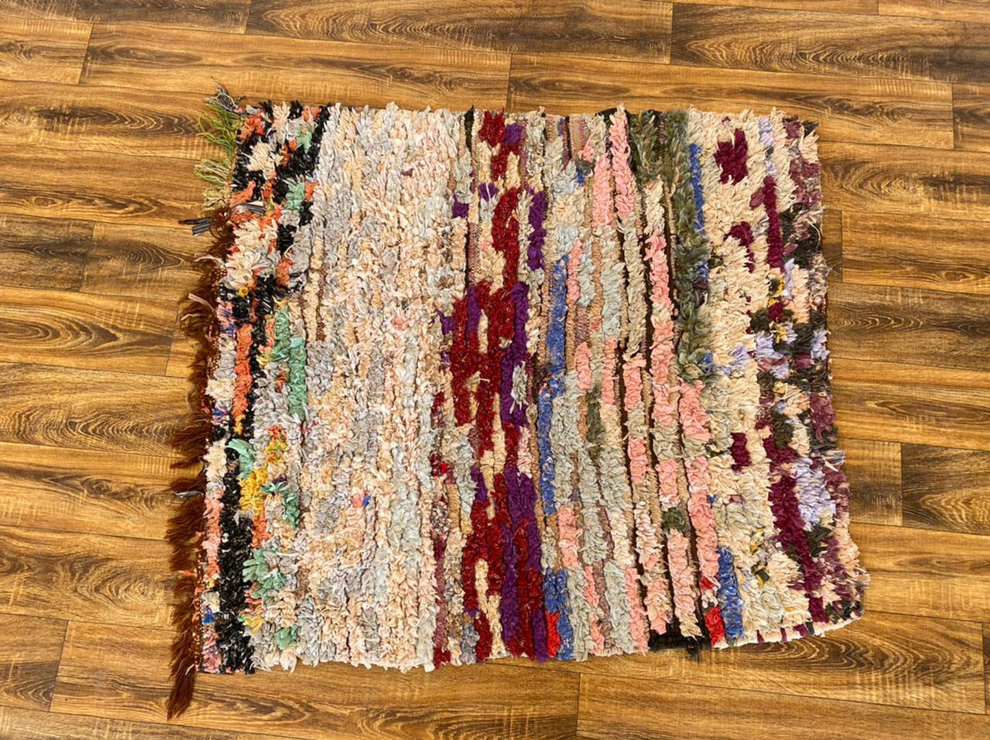 4x4 ft Moroccan vintage boucherouite area rug.