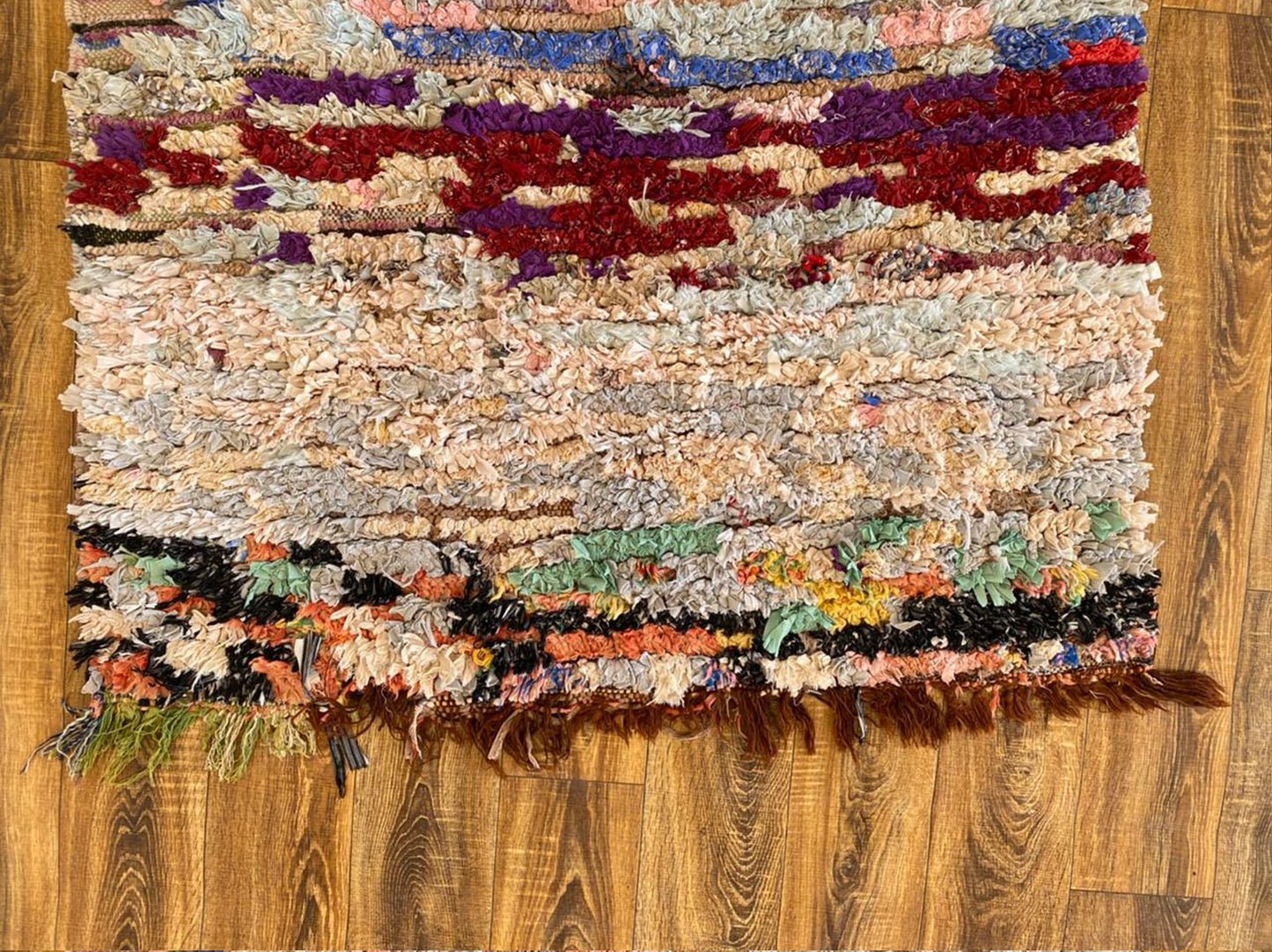 4x4 ft Moroccan vintage boucherouite area rug.