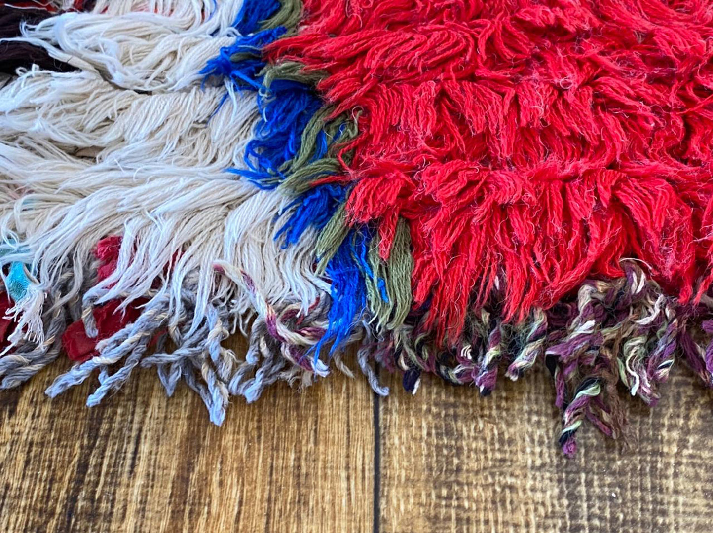 vintage Moroccan small Berber runner rug, 3x6 handwoven striped and diamond colored old rugs.