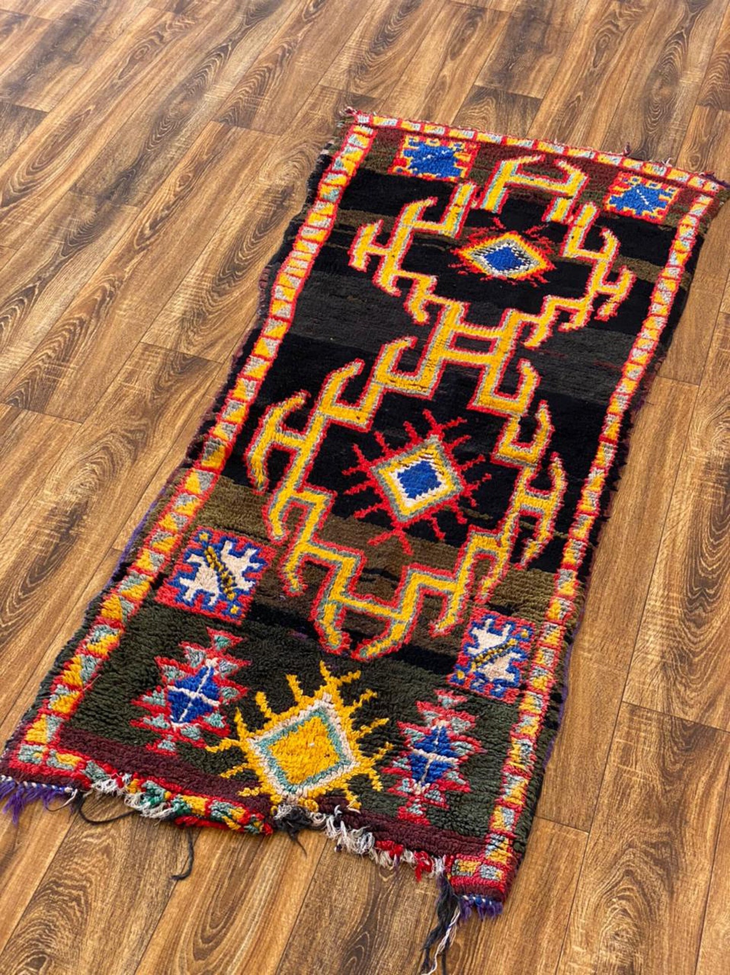 Old Rare woven Moroccan Rug, 2x6 black Narrow runner Rugs
