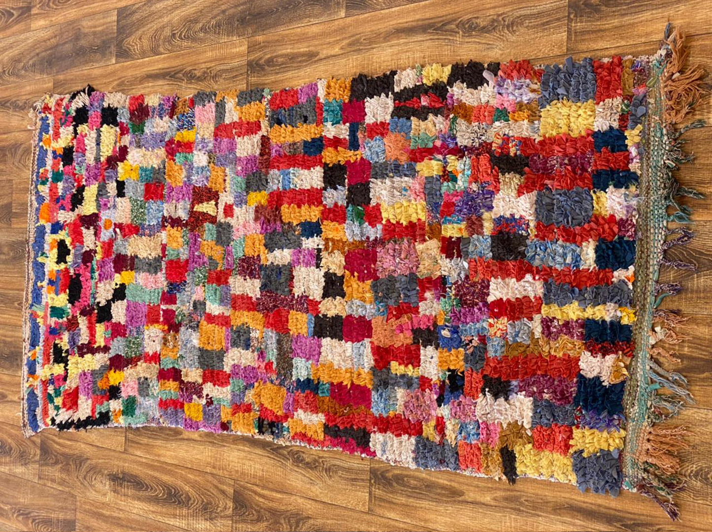 Vintage Moroccan colored Boucherouite Berber Rug 3x8.