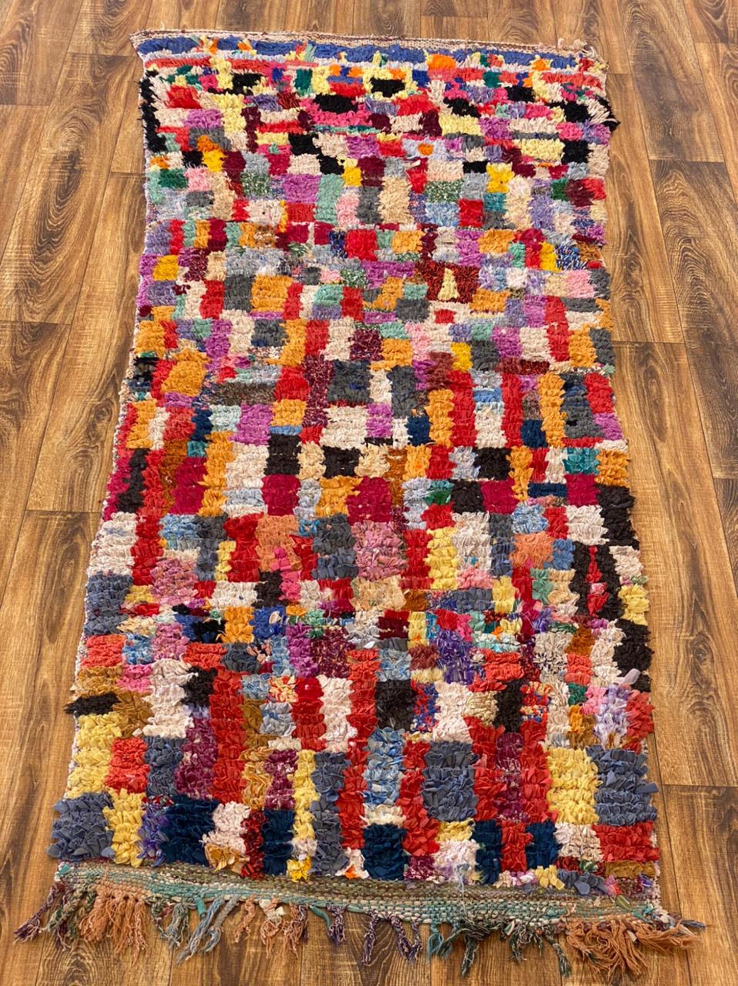 Vintage Moroccan colored Boucherouite Berber Rug 3x8.