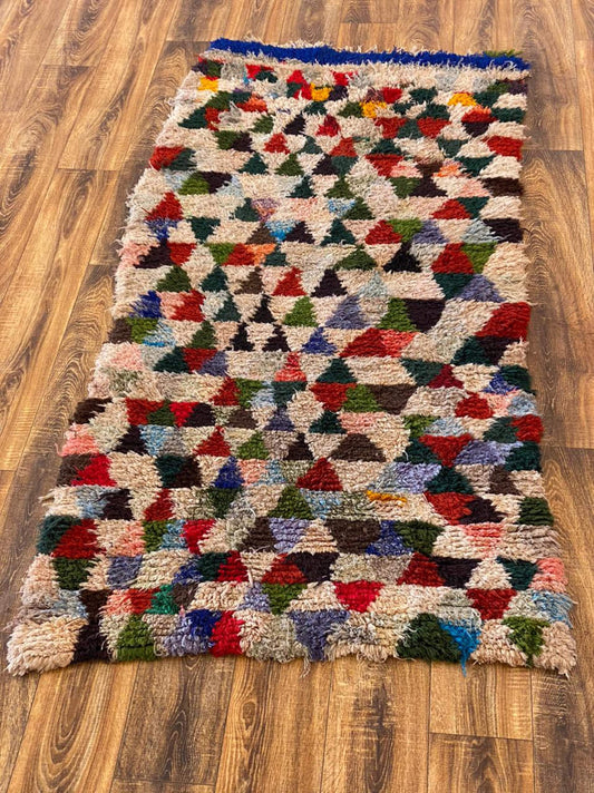 Small runner Handwoven rugs, Vintage Moroccan Diamond Flooring Rug 3x7.