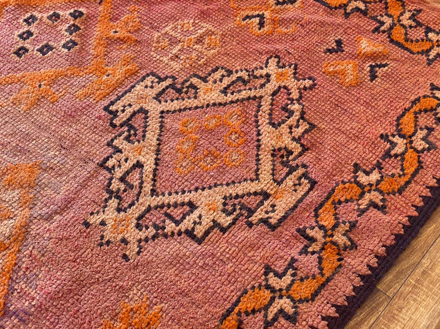 5x10 ft vintage woven Moroccan rug.