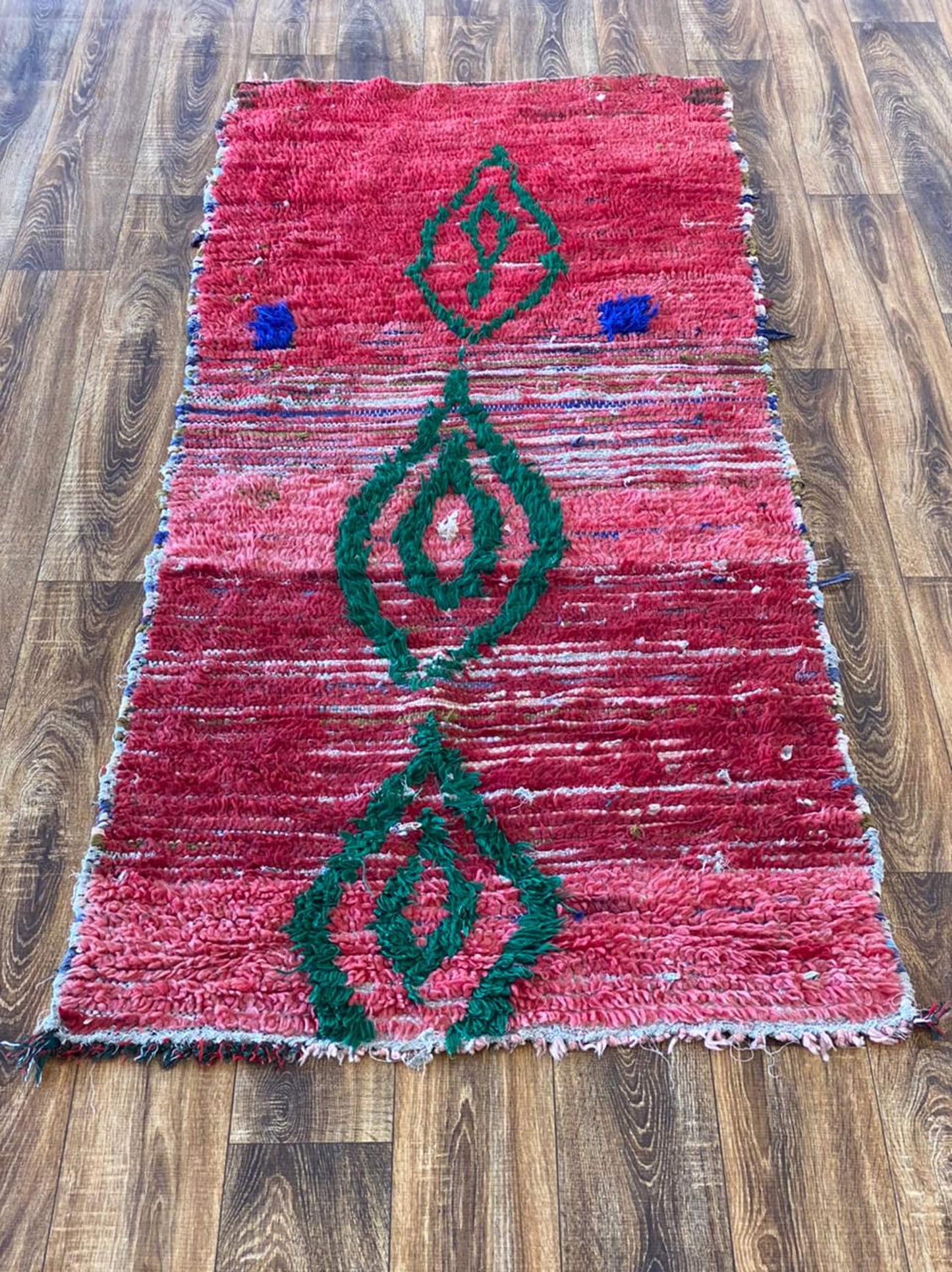 Red runner Vintage Moroccan Rug, Berber Unique Rugs 3x7.