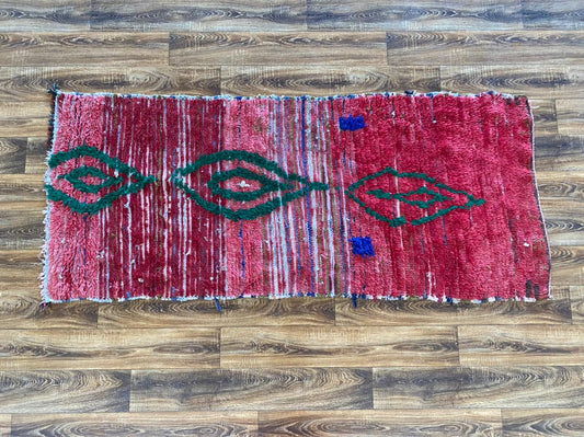 Red runner Vintage Moroccan Rug, Berber Unique Rugs 3x7.