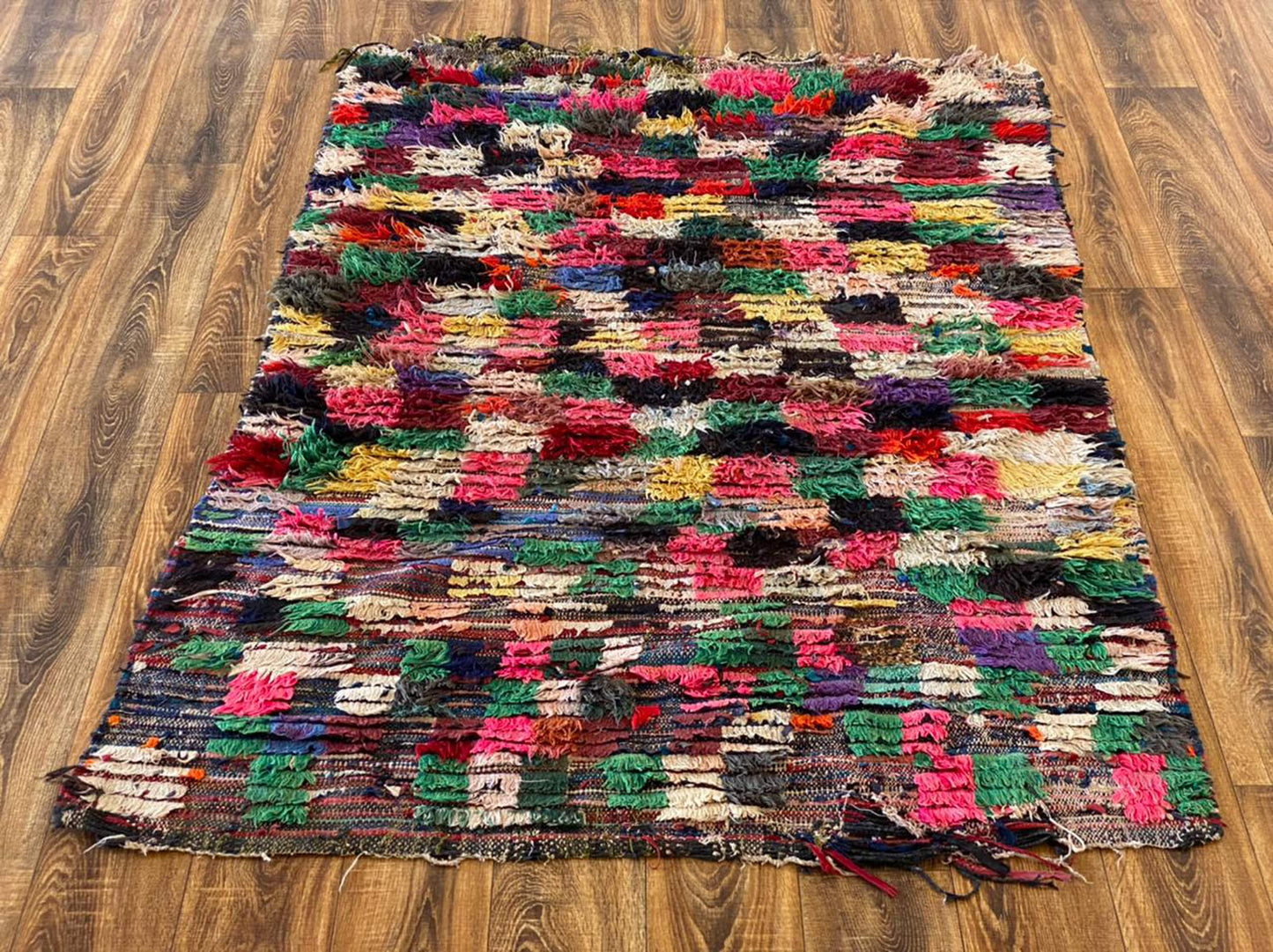 4x6 tribal Moroccan vintage colorful Berber area rug.