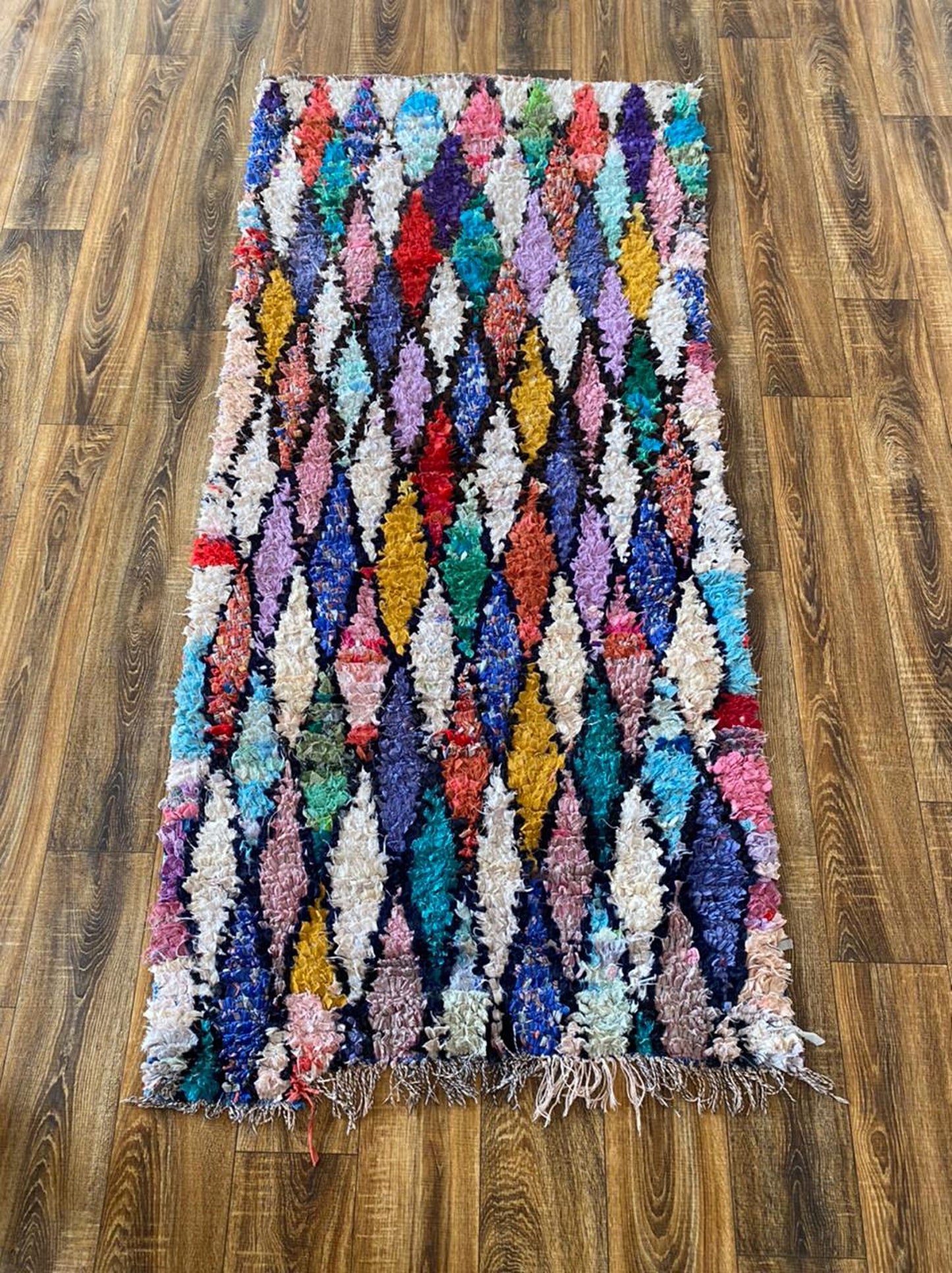 Moroccan Boucherouite colorful rug 3x6 ft.