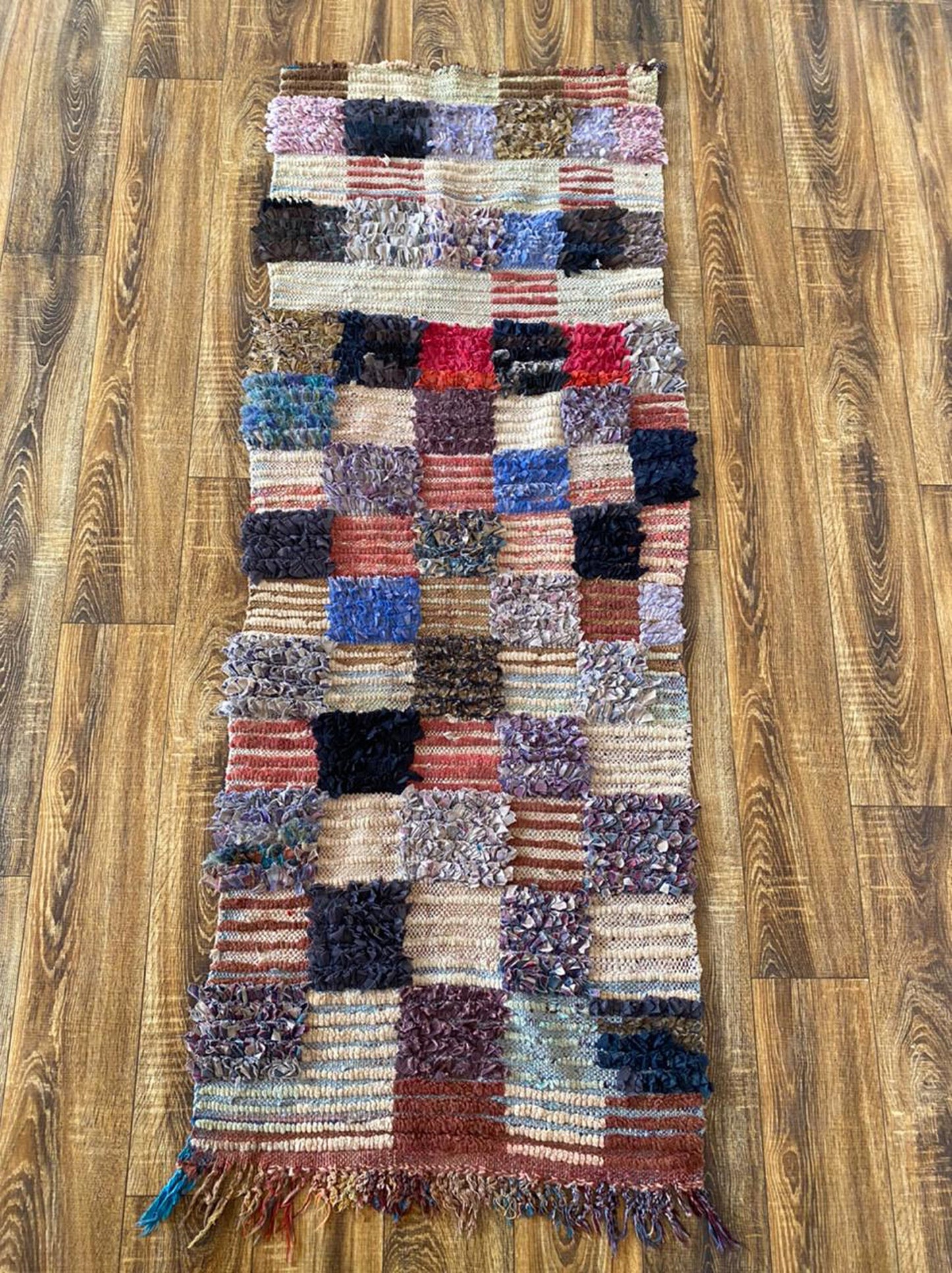 Small Moroccan Boucherouite rug 2x6 ft.