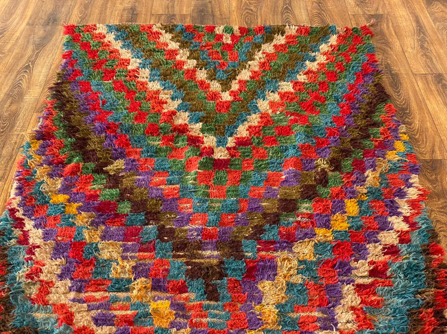4x8 ft Moroccan colorful Berber rug.