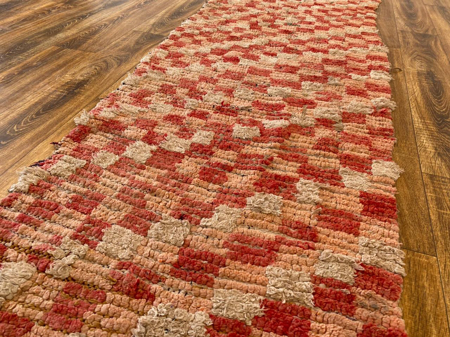 3x8 Checkered vintage runner narrow Rugs, Berber Moroccan woven runner Rug.