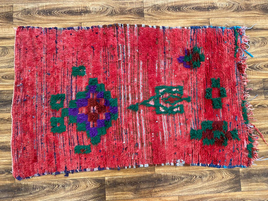 Vintage Small red Berber rugs, 4x6 Moroccan worn Berber Rug.