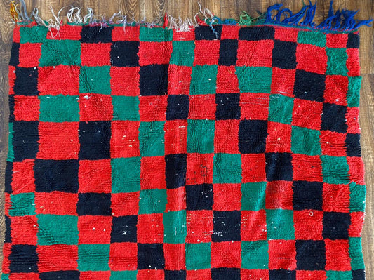 5x9 ft Moroccan vintage checkered rug.