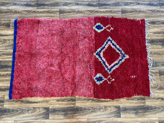Berber Moroccan wool area rug, 4x7 Vintage woven red Large Rug.