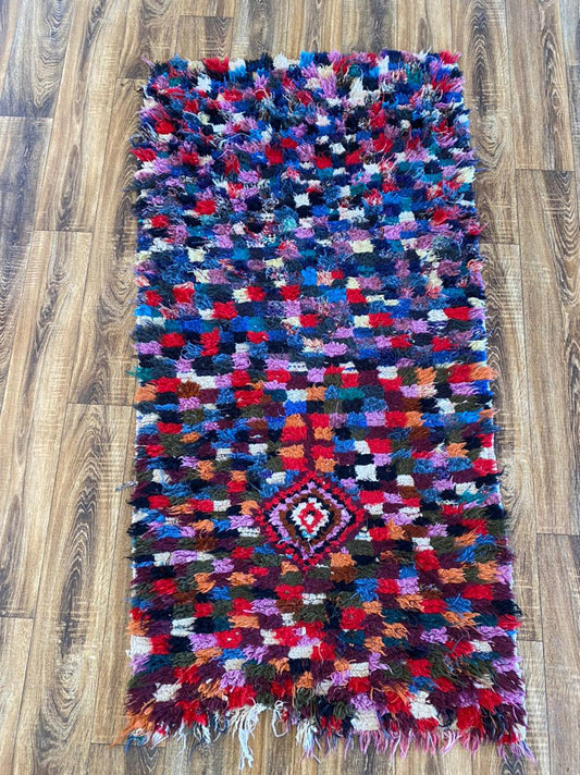 Moroccan colorful small runner Rug, 3x6 Vintage Colored shag Rug.