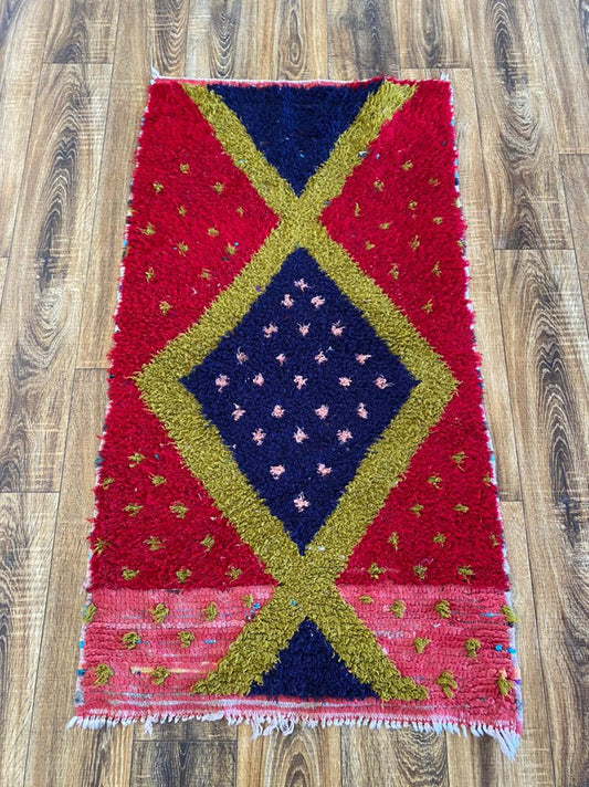 Moroccan Small Vintage Rug, 2x4 Red Berber narrow runner Rugs.