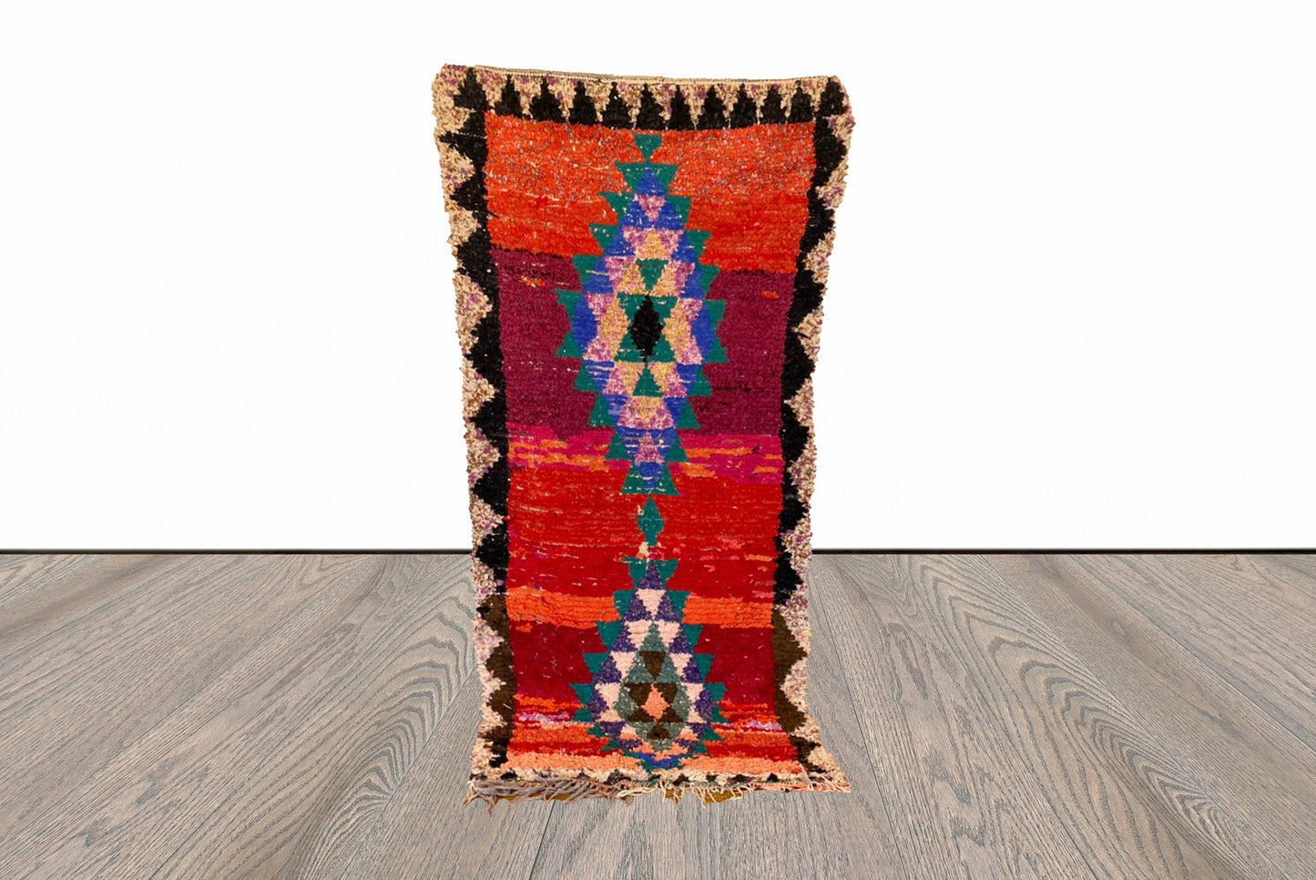 Red Moroccan Berber vintage rug, 3x7 ft boucherouite area rug .