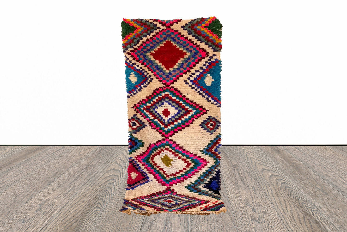 Moroccan vintage Berber shag rug runner, 3x7 ft Azilal woven runner rug.