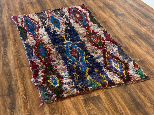 Small Boucherouite Moroccan colorful shag area Rug 3x5.