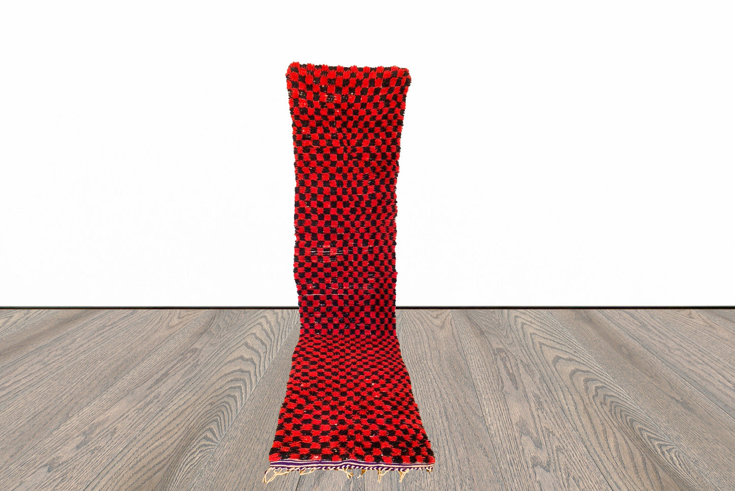 Moroccan vintage checkered Berber runner rug 3x11 ft.