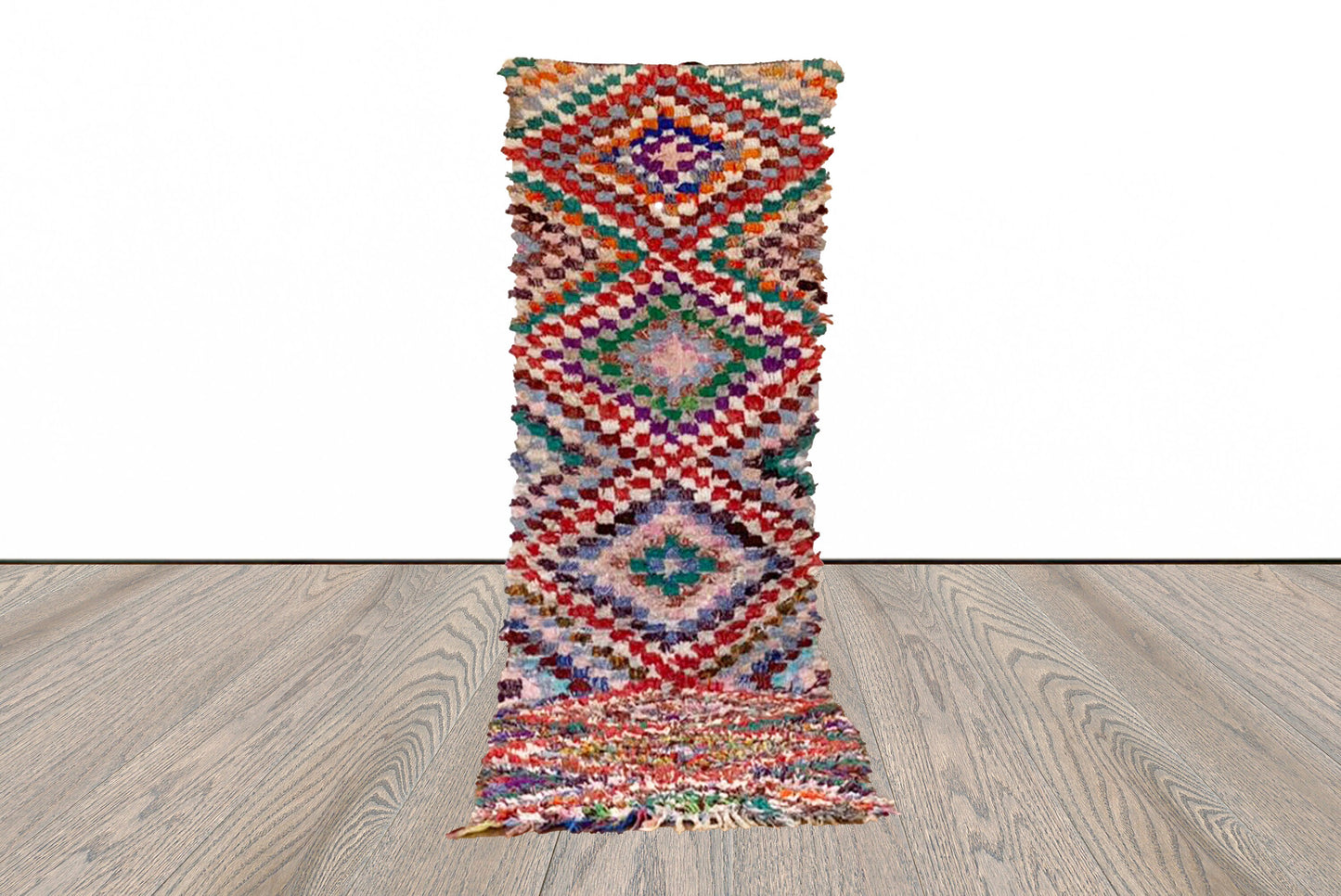 2x7 ft Boucherouite small Moroccan runner rug.
