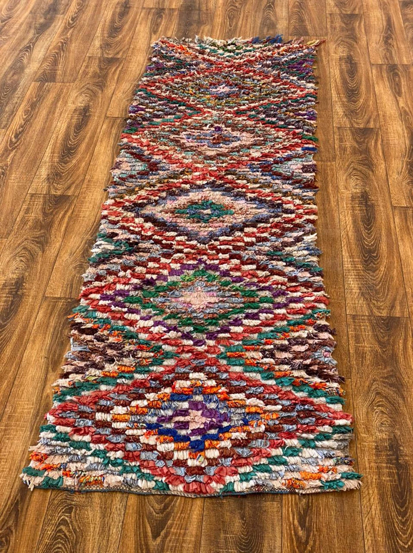 2x7 ft Boucherouite small Moroccan runner rug.