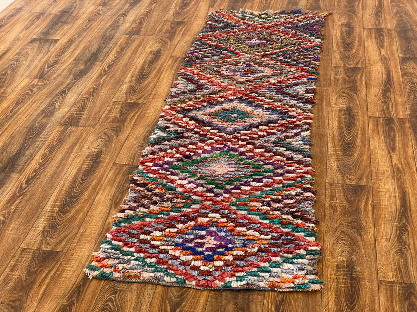 2x7 ft Boucherouite small Moroccan runner rug.