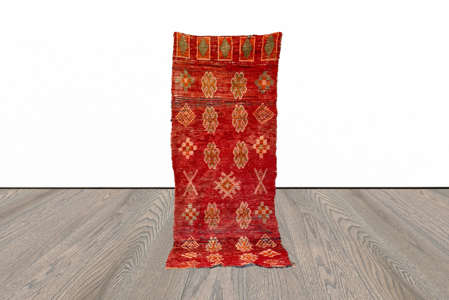 3x8 ft vintage Moroccan runner rug.