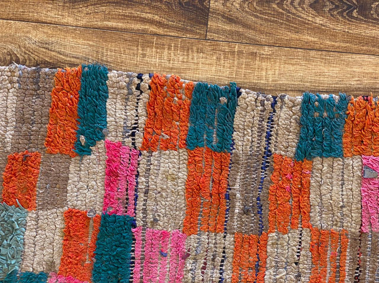 3x9 ft vintage Moroccan colorful runner rug.