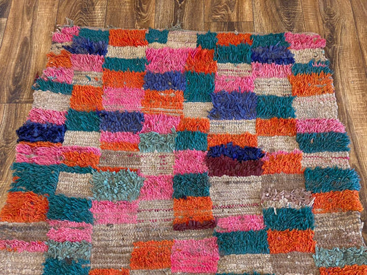3x9 ft vintage Moroccan colorful runner rug.