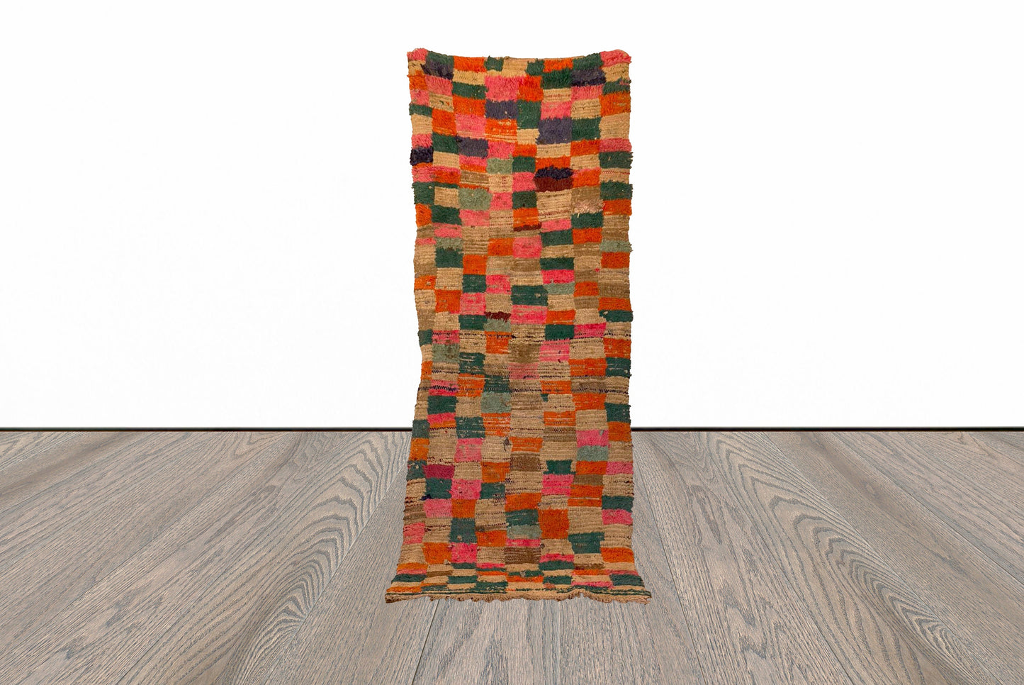 3x9 ft vintage Moroccan colorful runner rug.