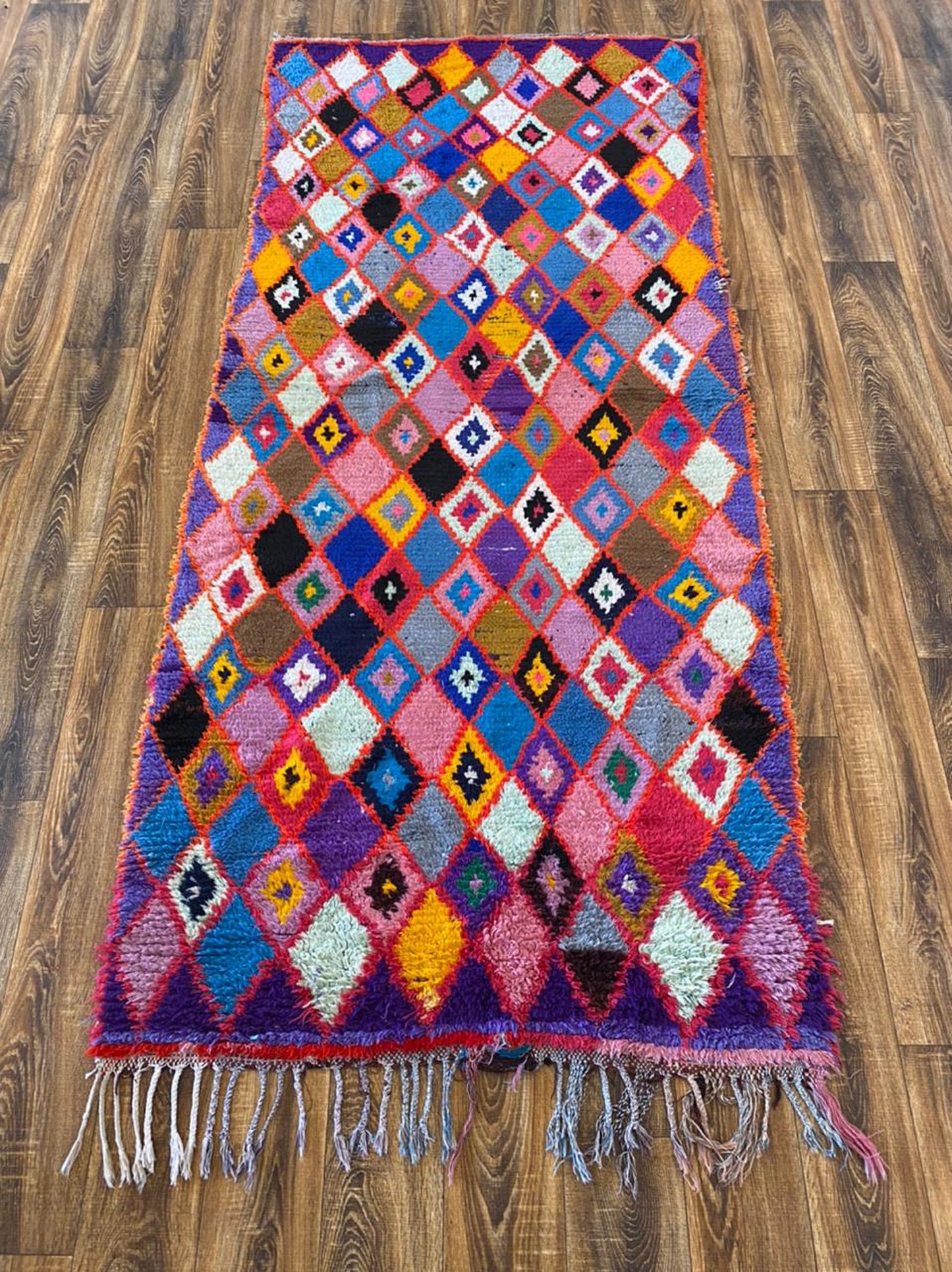 4x8 ft Moroccan colorful vintage rug.