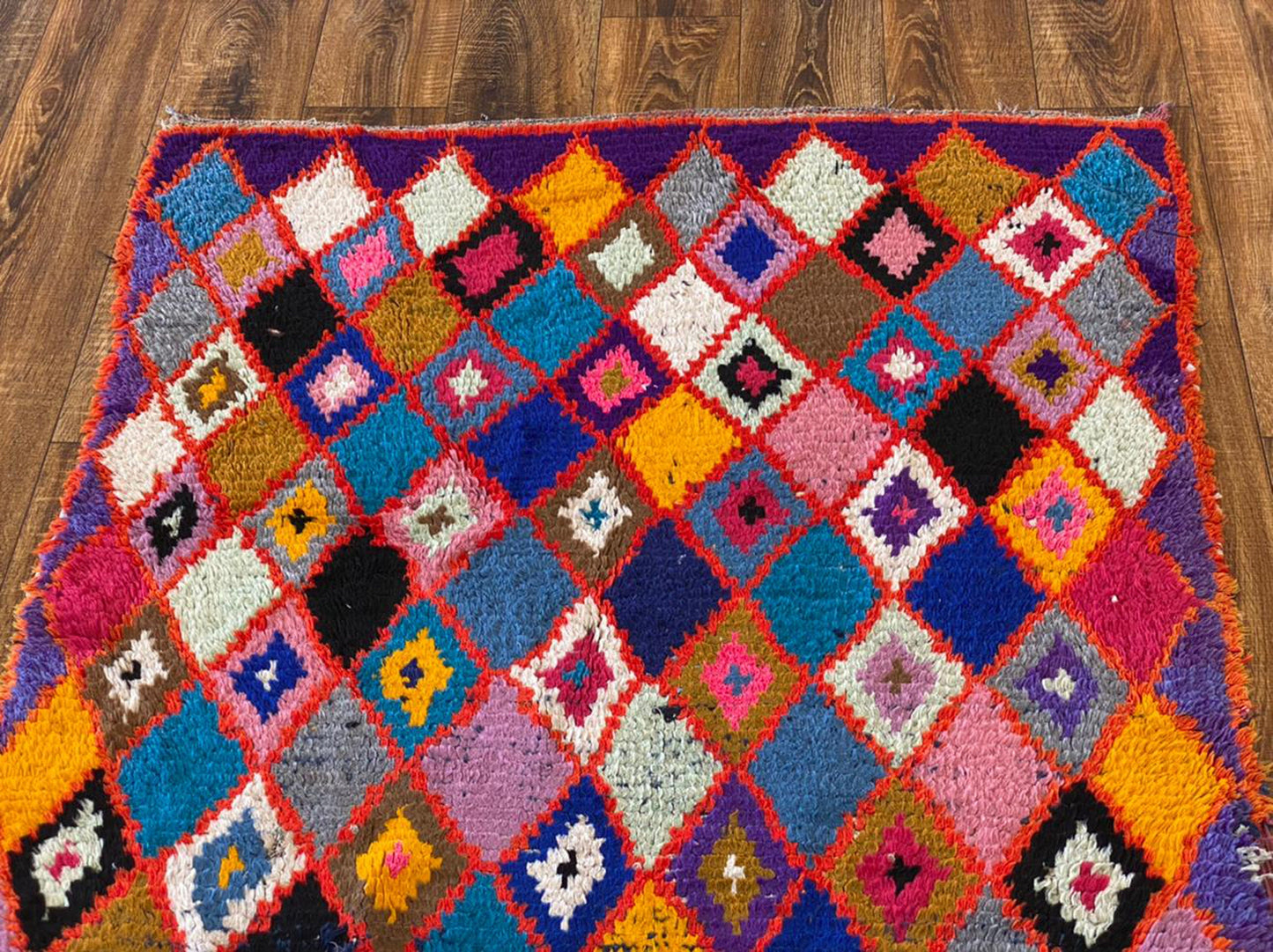 4x8 ft Moroccan colorful vintage rug.