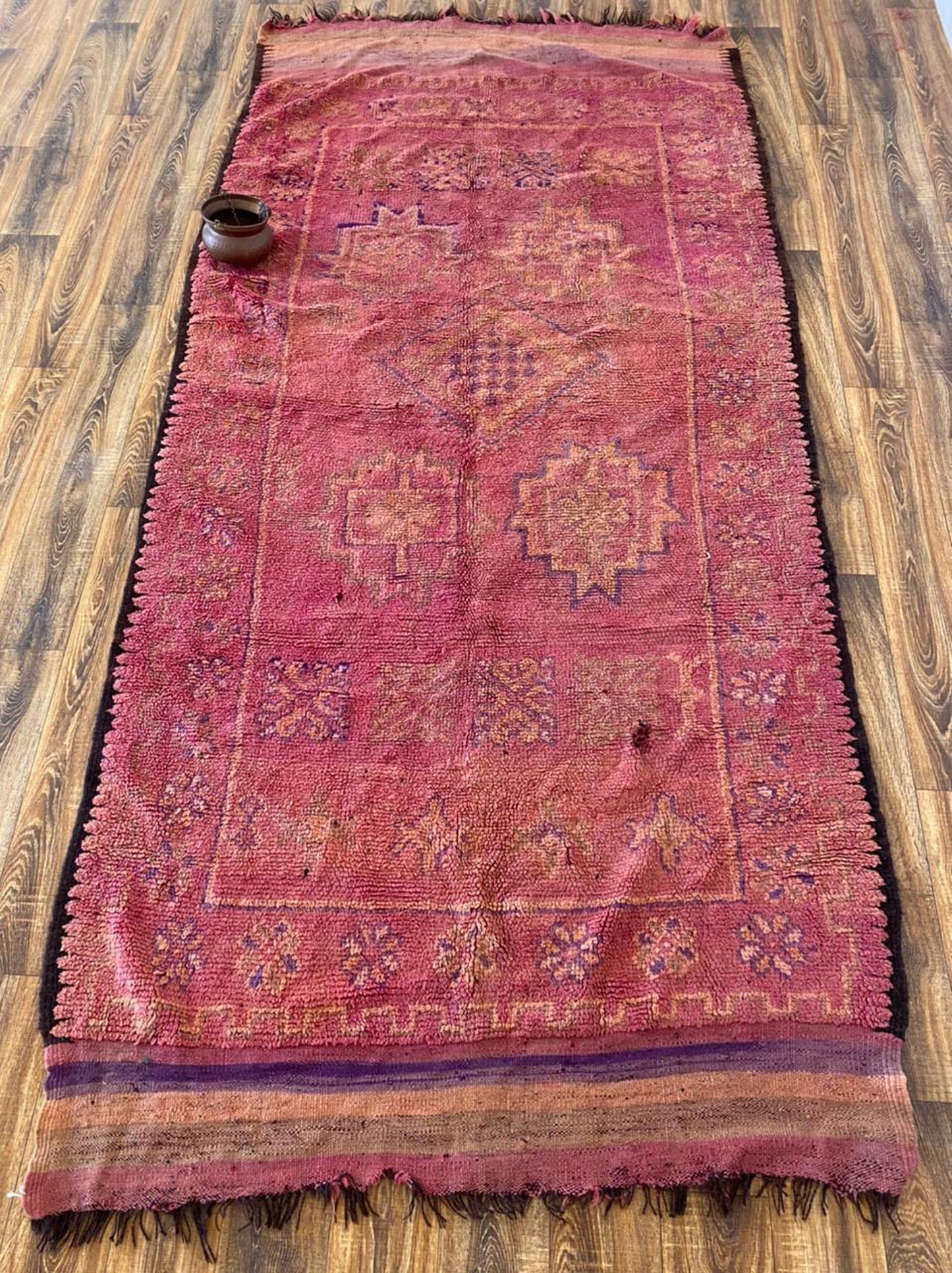 Moroccan large vintage woven rug 5x10 ft..