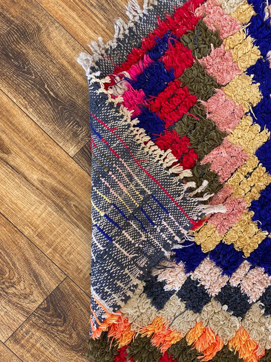 3x8 ft Moroccan colorful runner rug.