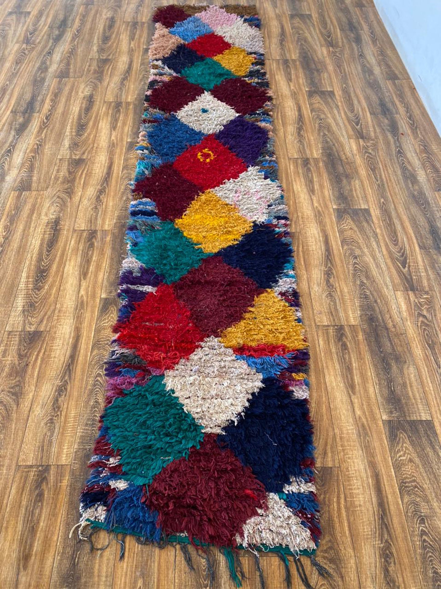 2x11 ft long colorful Moroccan runner rug.