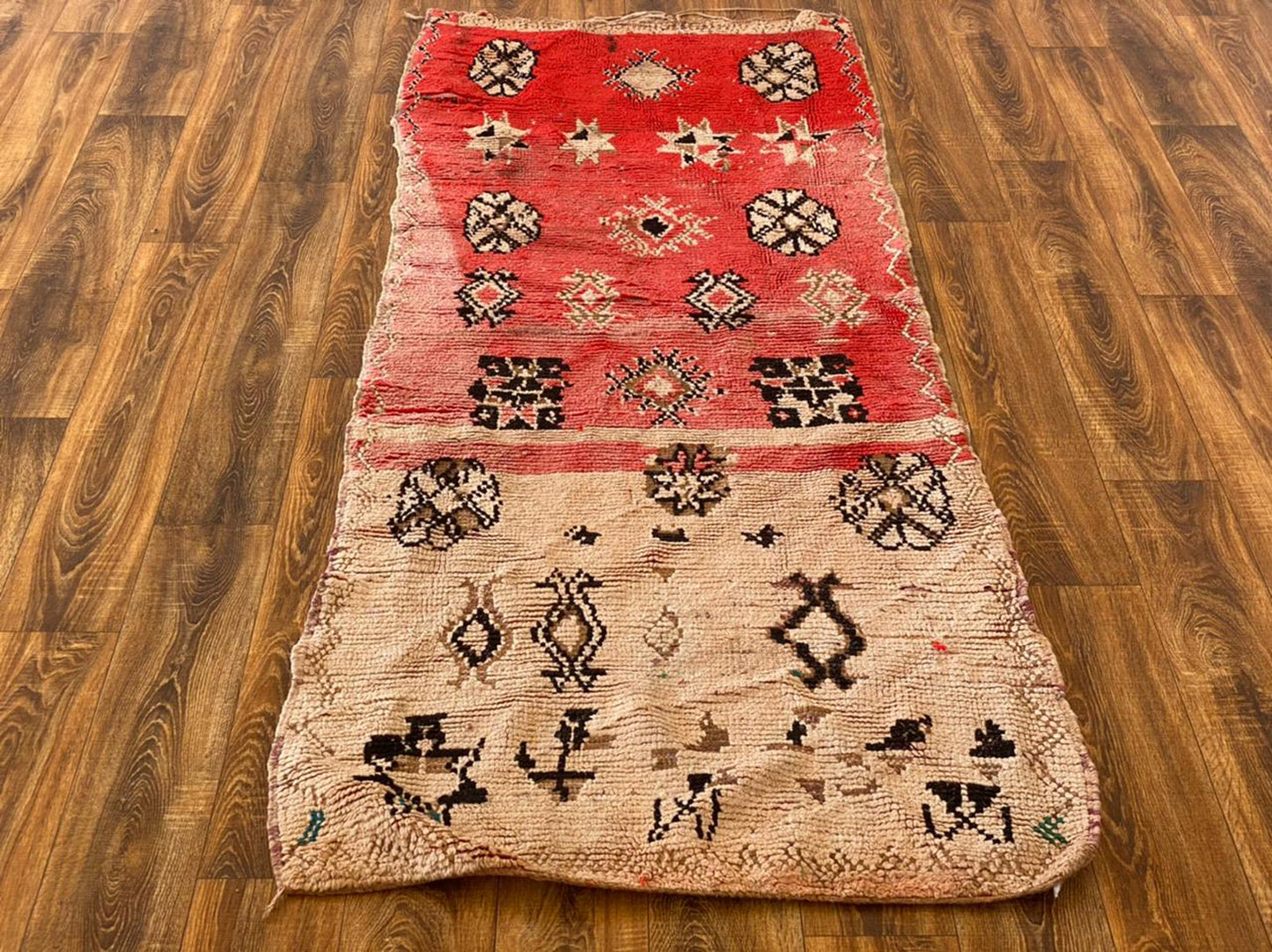 3x8 ft vintage Moroccan woven rug.