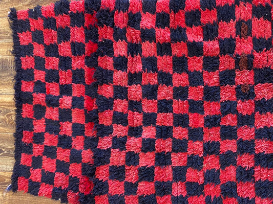 Vintage Moroccan checkered runner rug 3x10 ft.