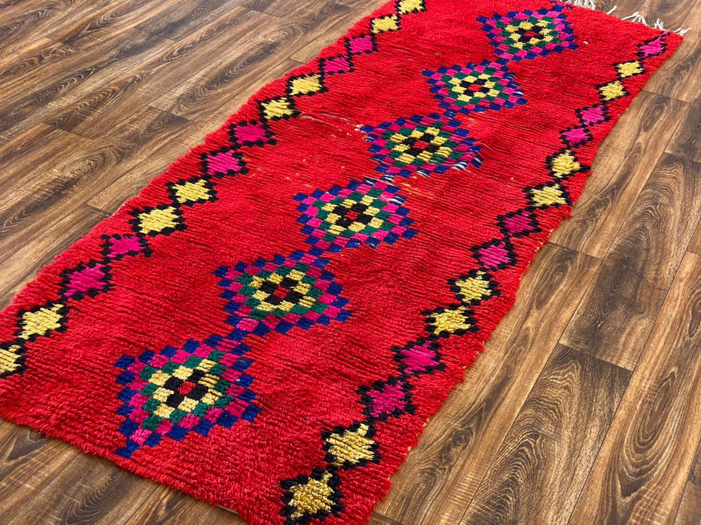 3x8 ft Moroccan vintage woven area rug.