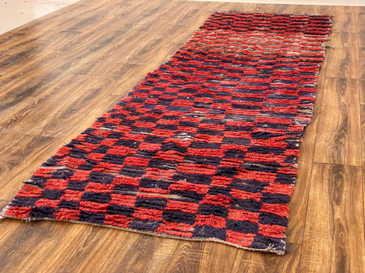 Norrow Moroccan checkered runner rug 3x10 ft.