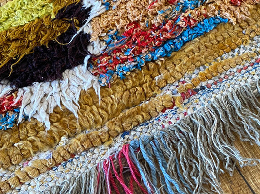 5x6 ft vintage Moroccan colorful rug.