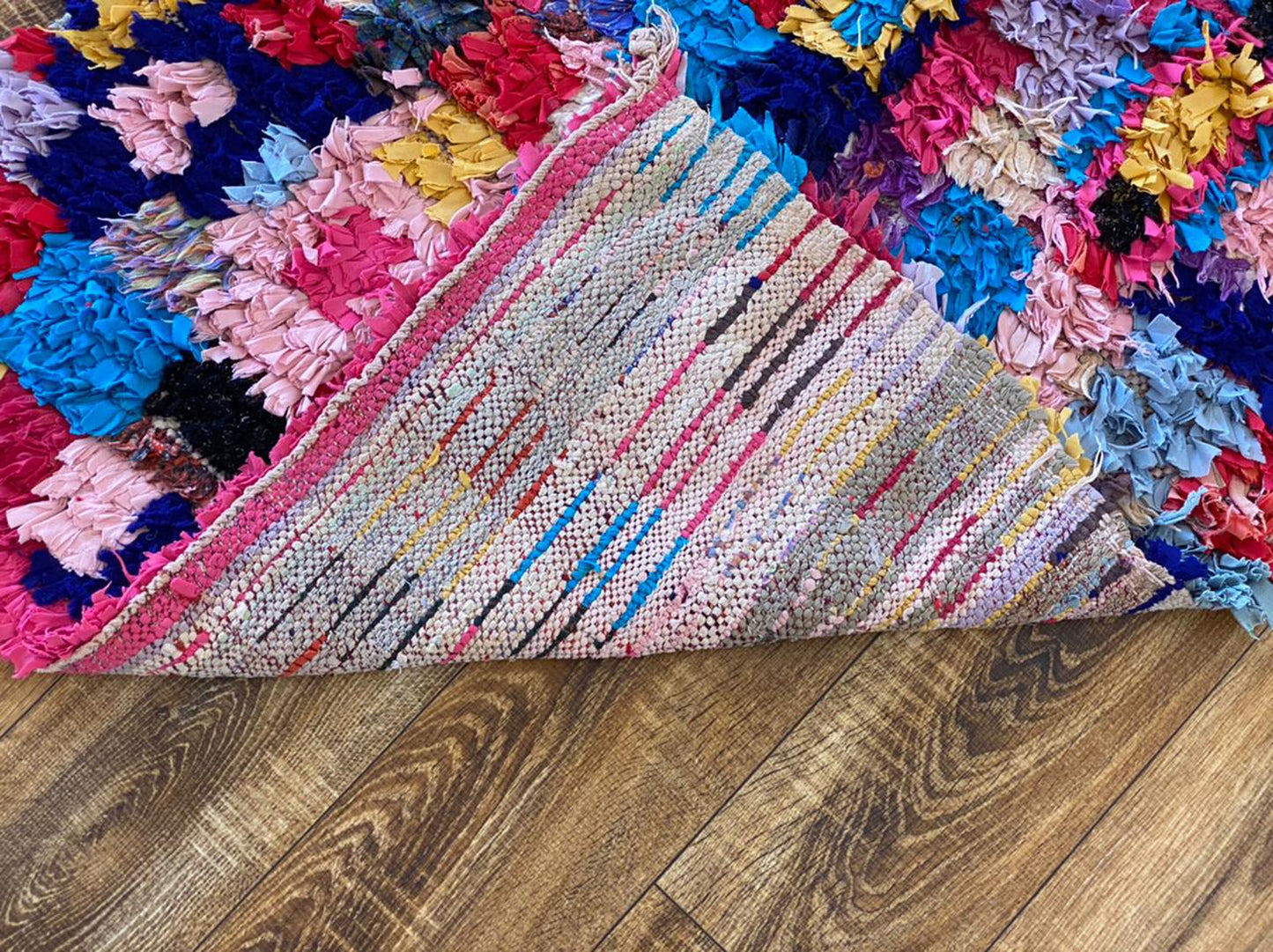 Tapis marocain vintage Boucherouite 3x6 pi.