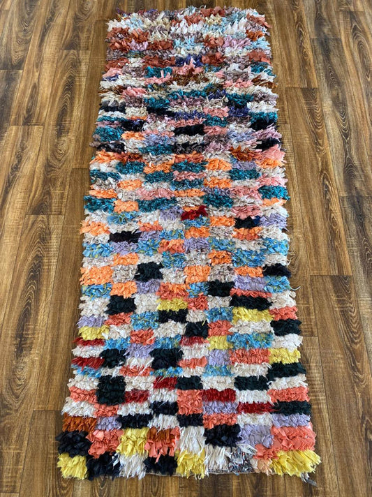 Vintage Moroccan colorful rug 3x7 ft.