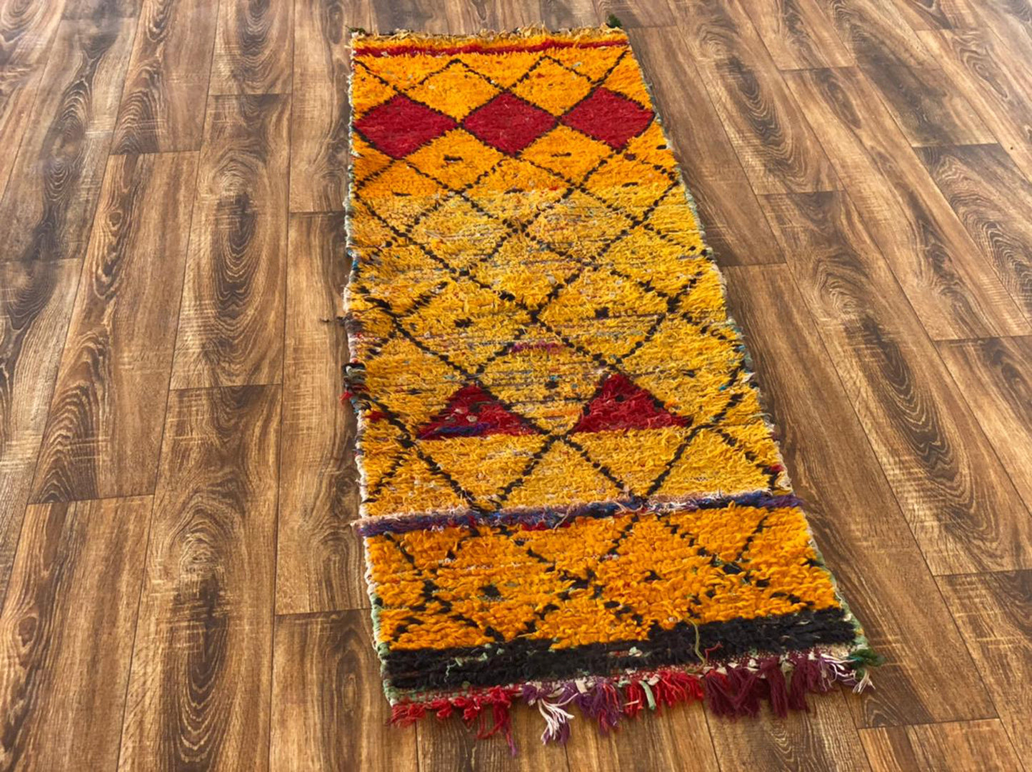 Small narrow Moroccan runner rug 2x6 ft .