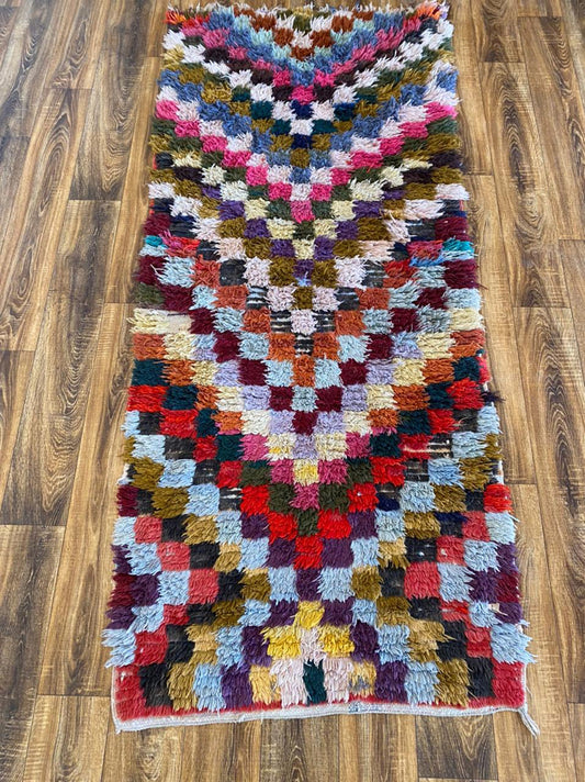 Vintage colorful Moroccan rug 3x7 ft.
