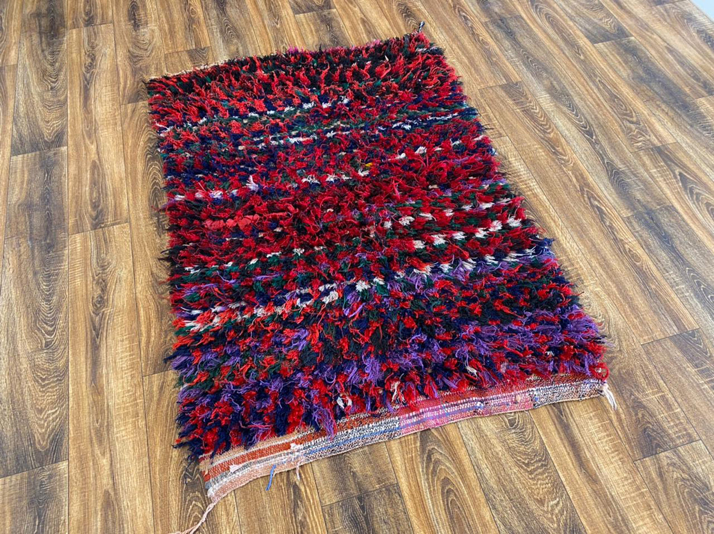 3x5 ft small colorful Moroccan area rug.