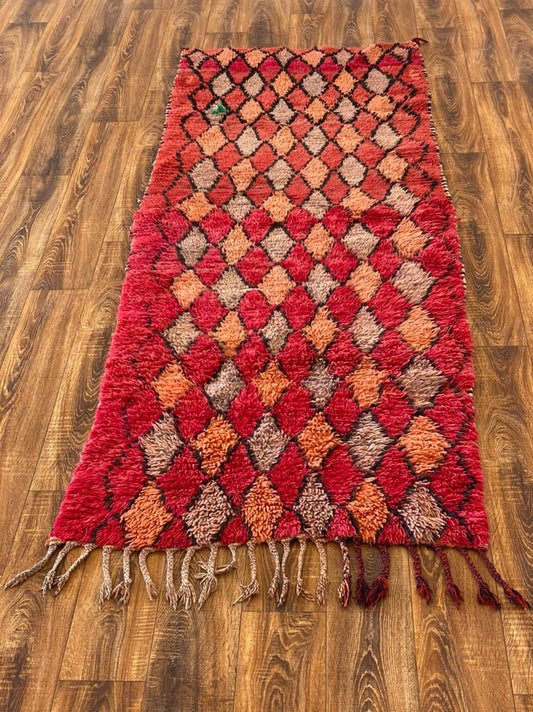 Vintage Moroccan wool runner rug 3x8 ft.