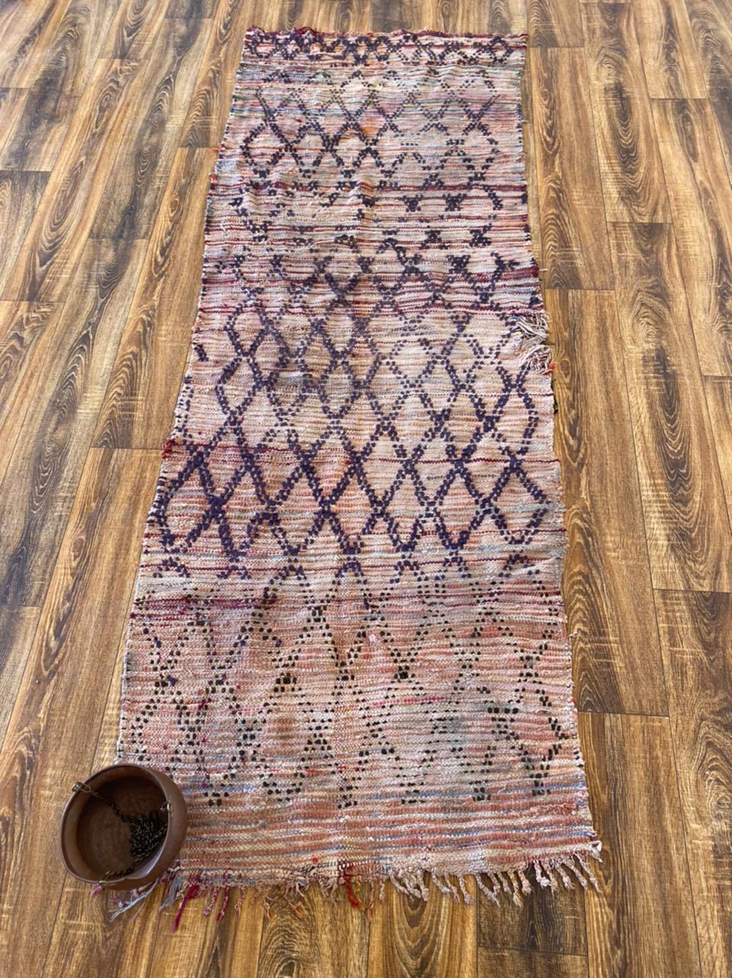 Boucherouite Moroccan runner rug 3x7 ft.